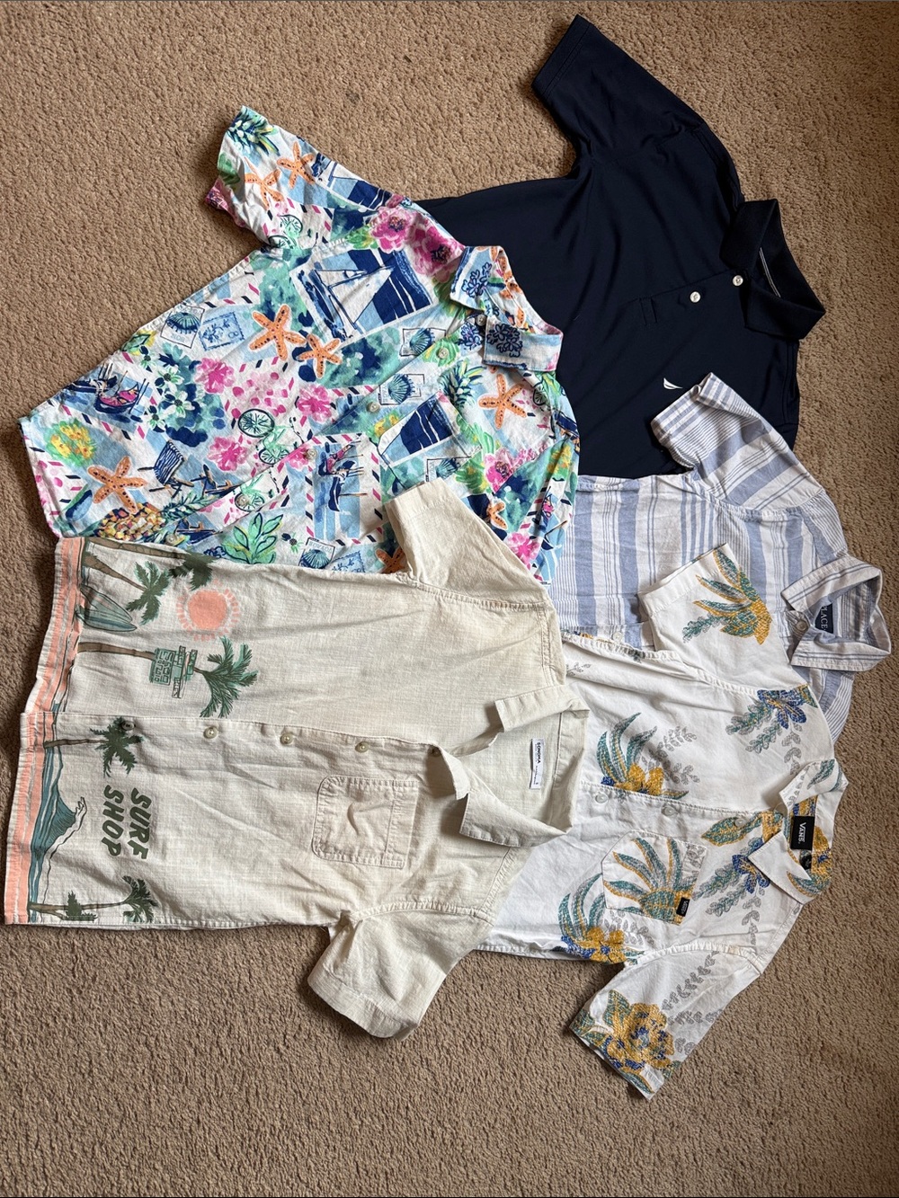 Nautica Boys Navy Polo with Assorted Tropical Summer Shirts BUNDLE